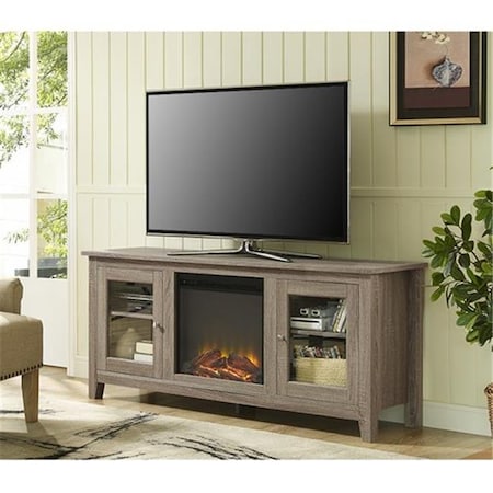 Walker Edison Furniture Walker Edison W58FP4DWAG 58 x 24 in. Fireplace Stand With Doors - Driftwood W58FP4DWAG